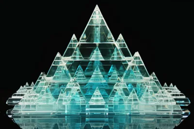 Intricate Glass Pyramid Sculpture With Geometric Fractal Design