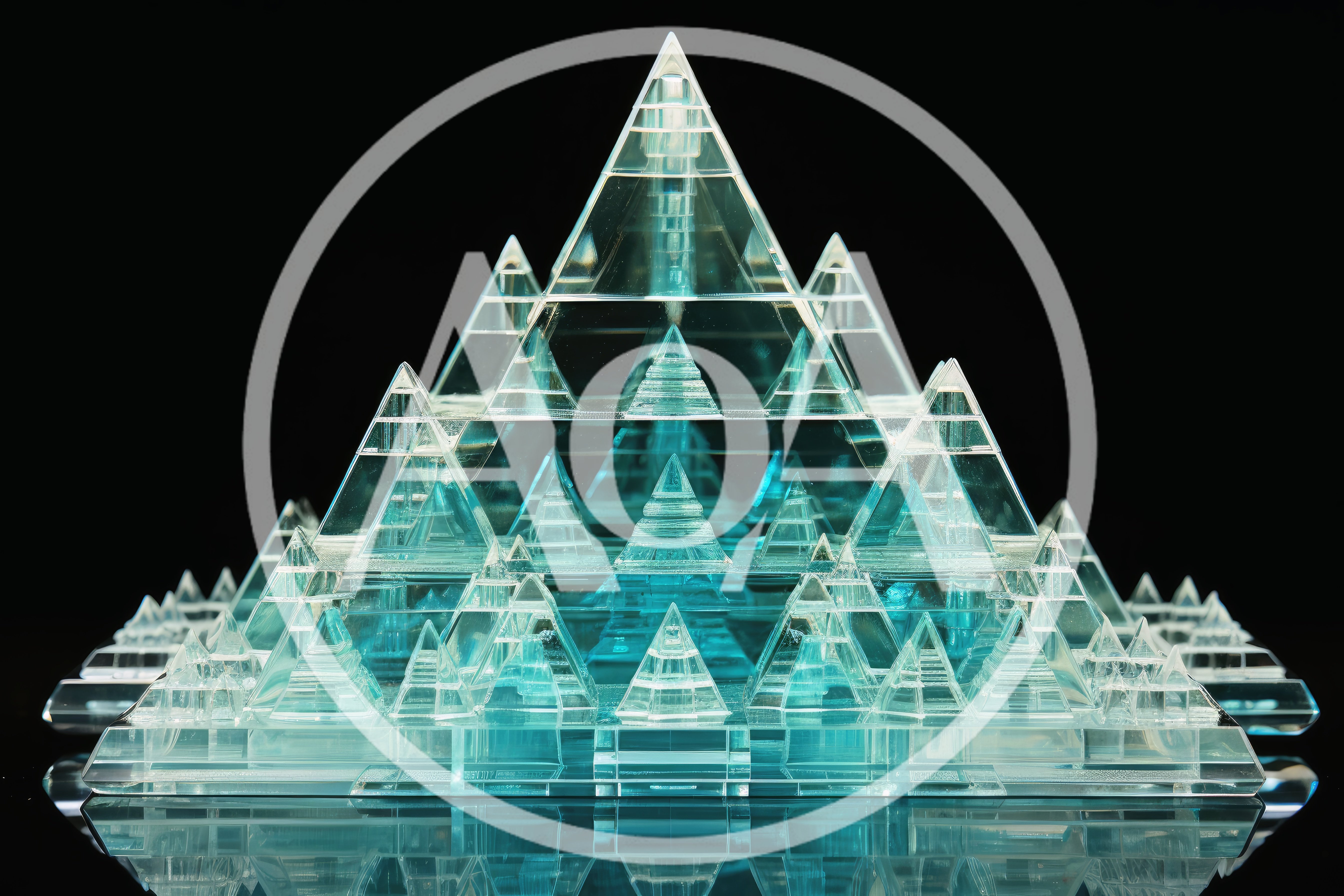 Intricate Glass Pyramid Sculpture With Geometric Fractal Design