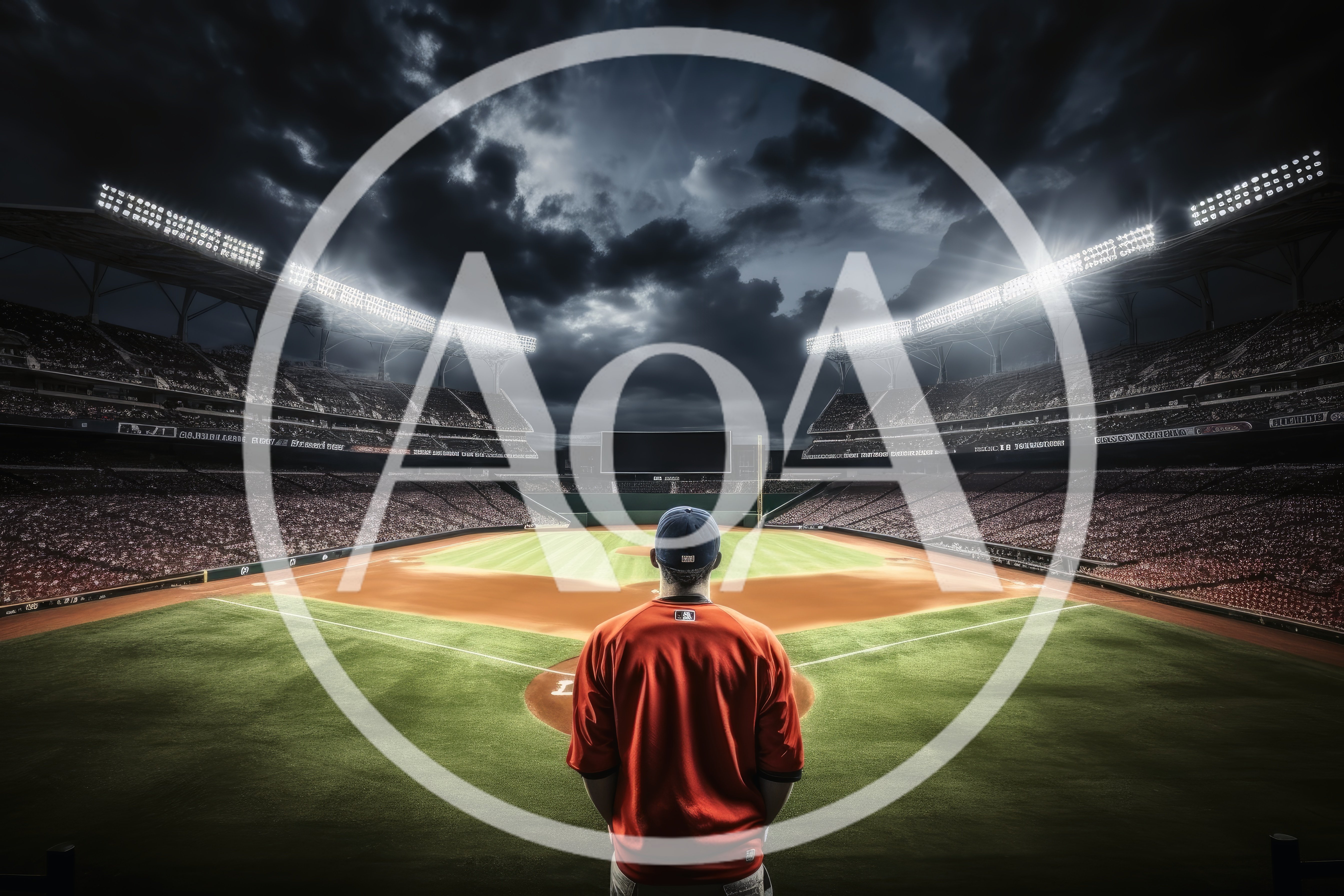 Baseball Player Standing On Field At Night Stadium