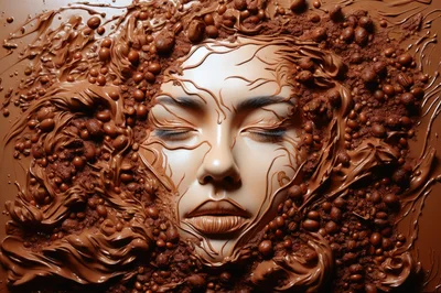 Surreal Human Face Emerging From Liquid Chocolate
