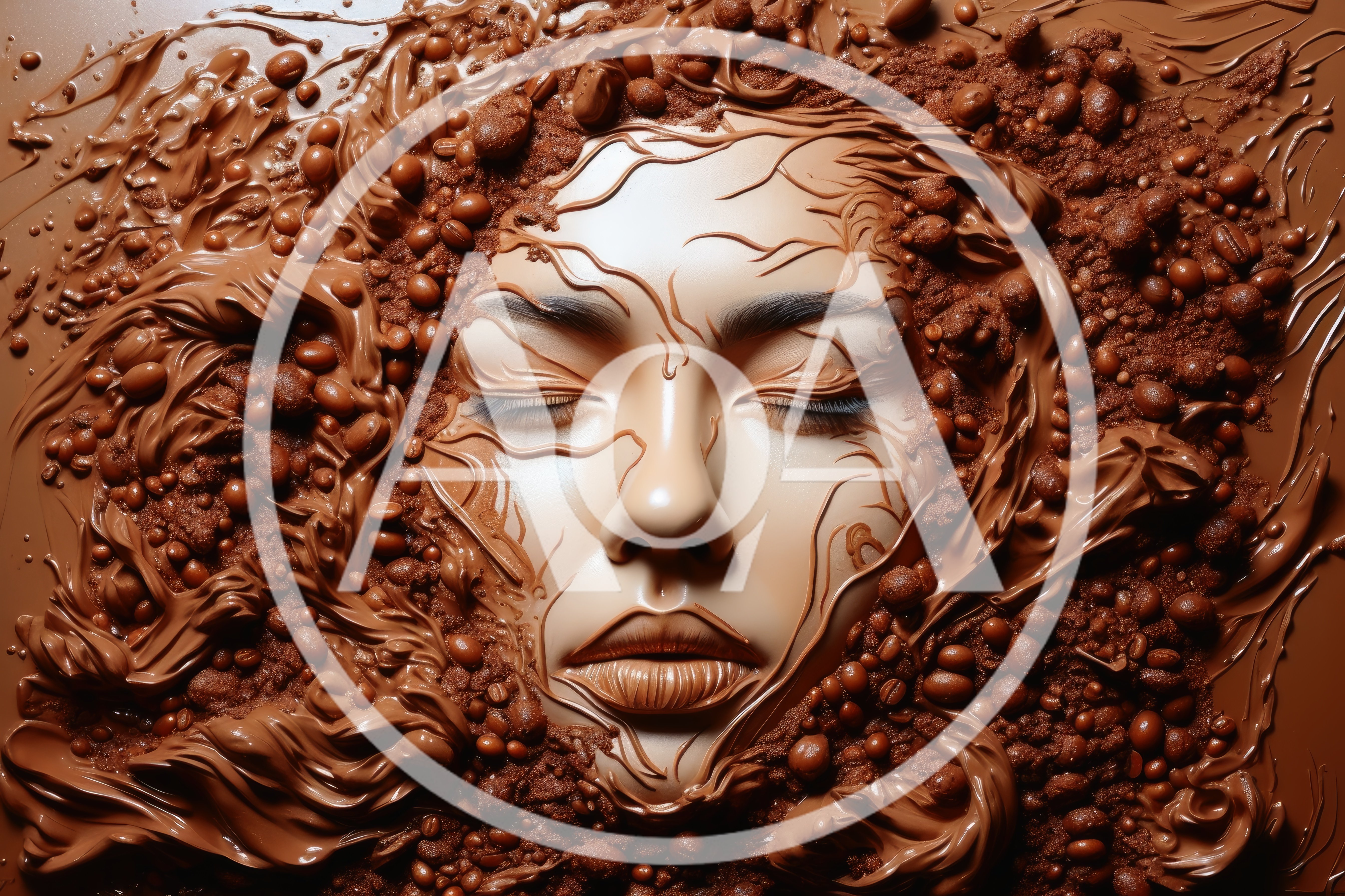 Surreal Human Face Emerging From Liquid Chocolate