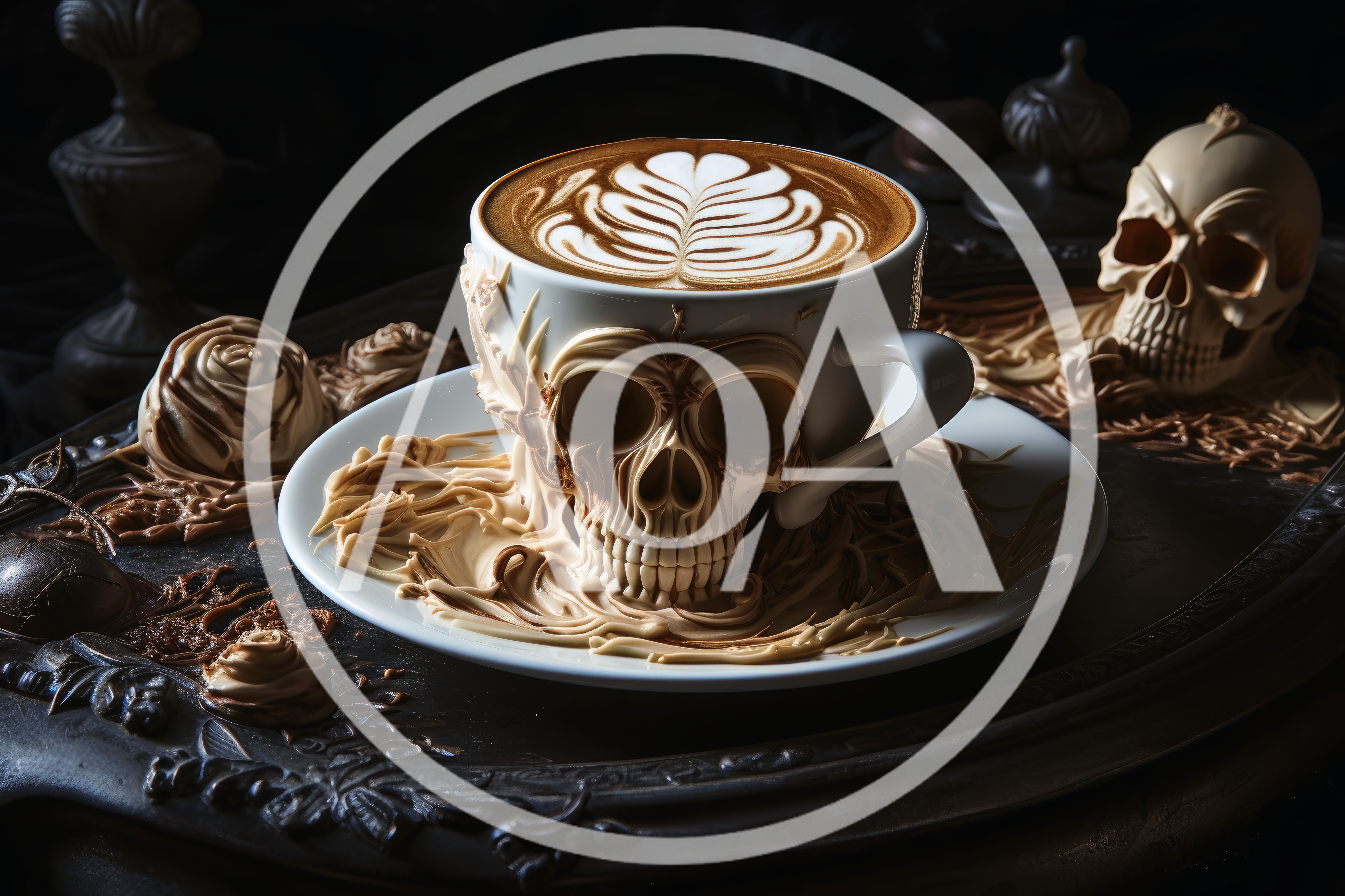 Surreal Skull Coffee Cup With Latte Art