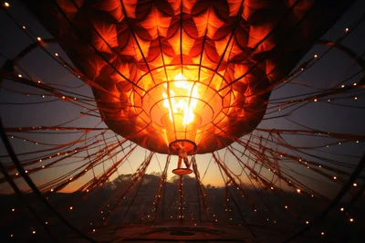 Hot Air Balloon Burner Igniting During Sunrise
