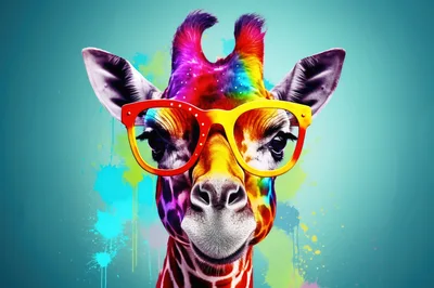 Colorful Artistic Giraffe Portrait With Vibrant Glasses