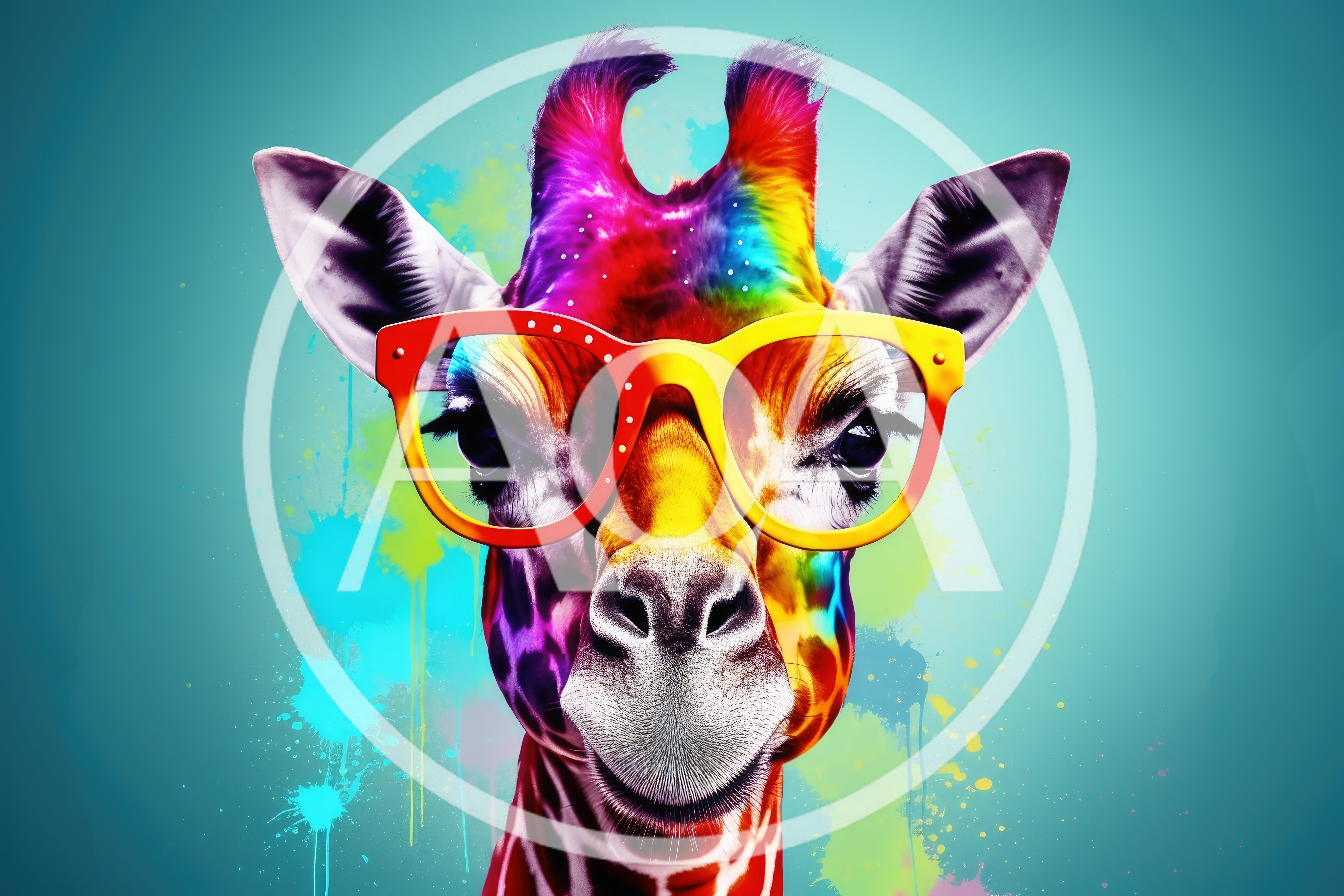 Colorful Artistic Giraffe Portrait With Vibrant Glasses