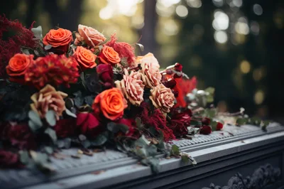 Floral Arrangement On A Funeral Casket