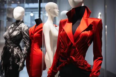 Mannequins Displaying Designer Fashion In A Store Window