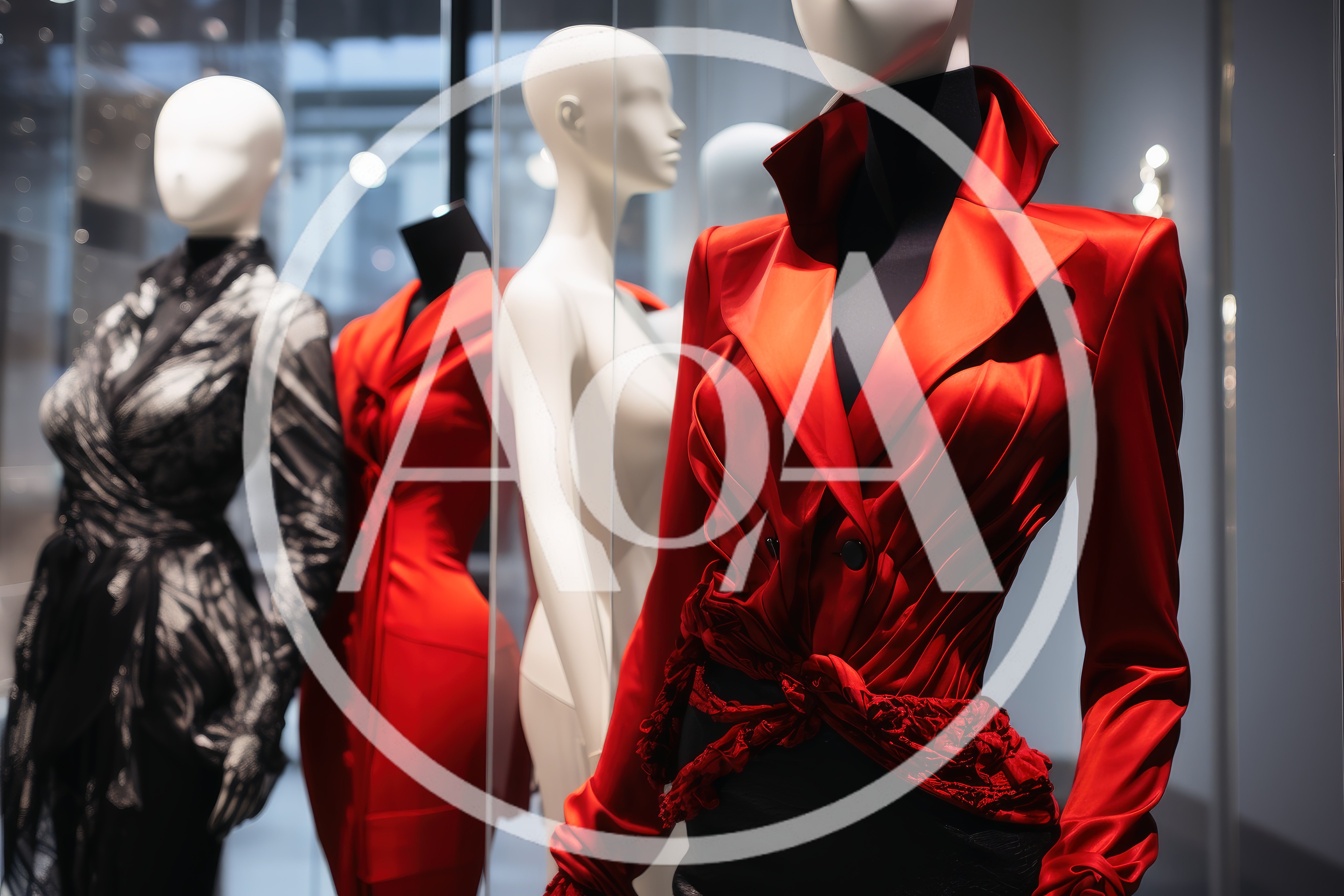 Mannequins Displaying Designer Fashion In A Store Window