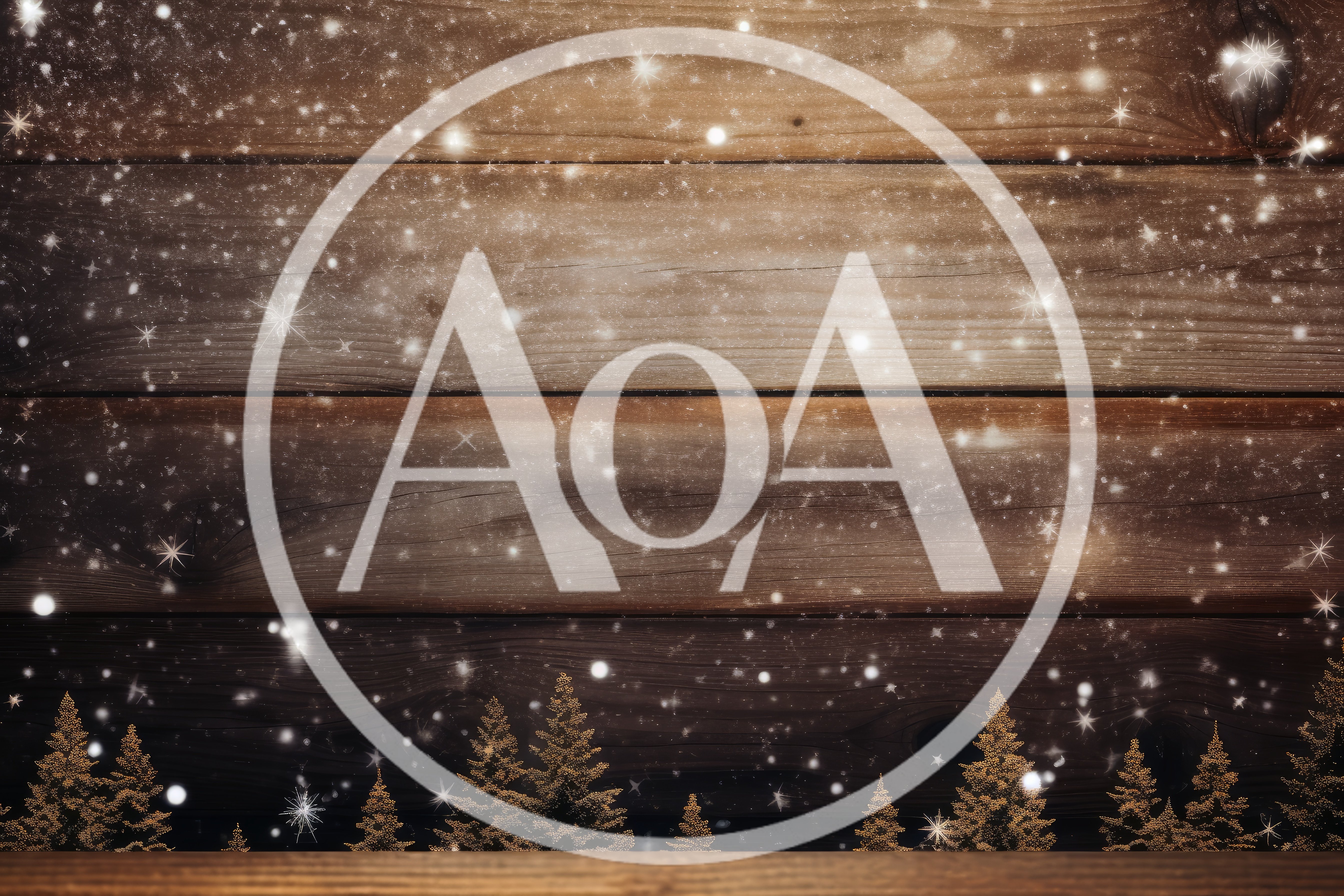 Golden Christmas Trees Against Rustic Wooden Background