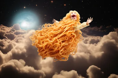 Surreal Creature Made Of Noodles Floating In Space