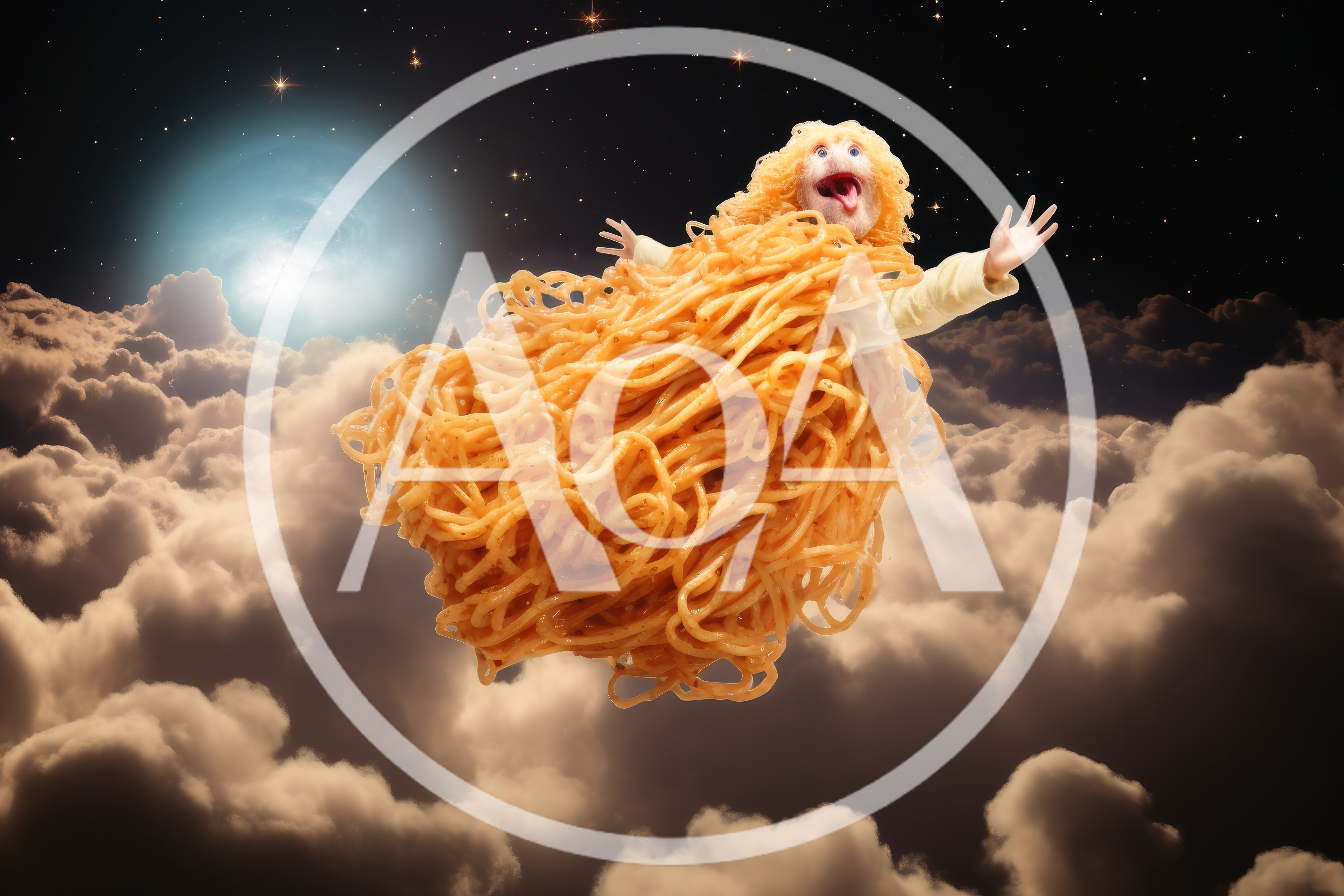 Surreal Creature Made Of Noodles Floating In Space