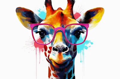 Colorful Watercolor Illustration Of A Giraffe Wearing Glasses