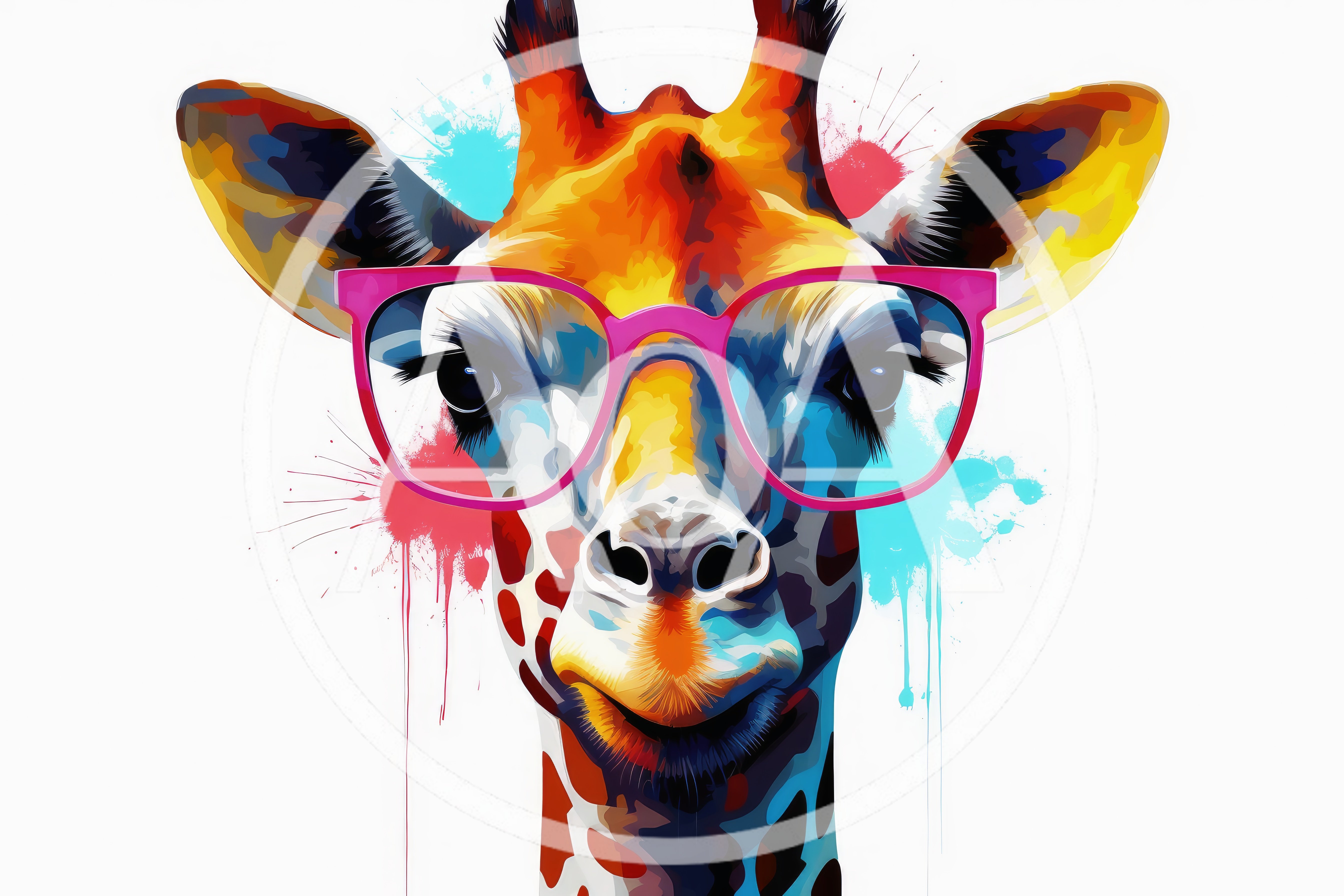Colorful Watercolor Illustration Of A Giraffe Wearing Glasses