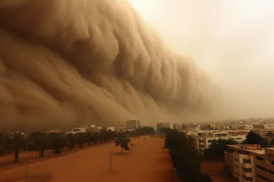 Massive Sandstorm Approaching A Desert City Skyline