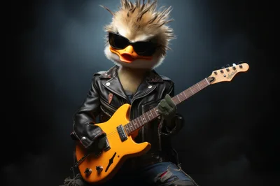 Punk Rock Duck Playing An Electric Guitar