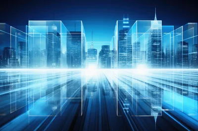 Futuristic Cityscape With Transparent Glass Building Structures