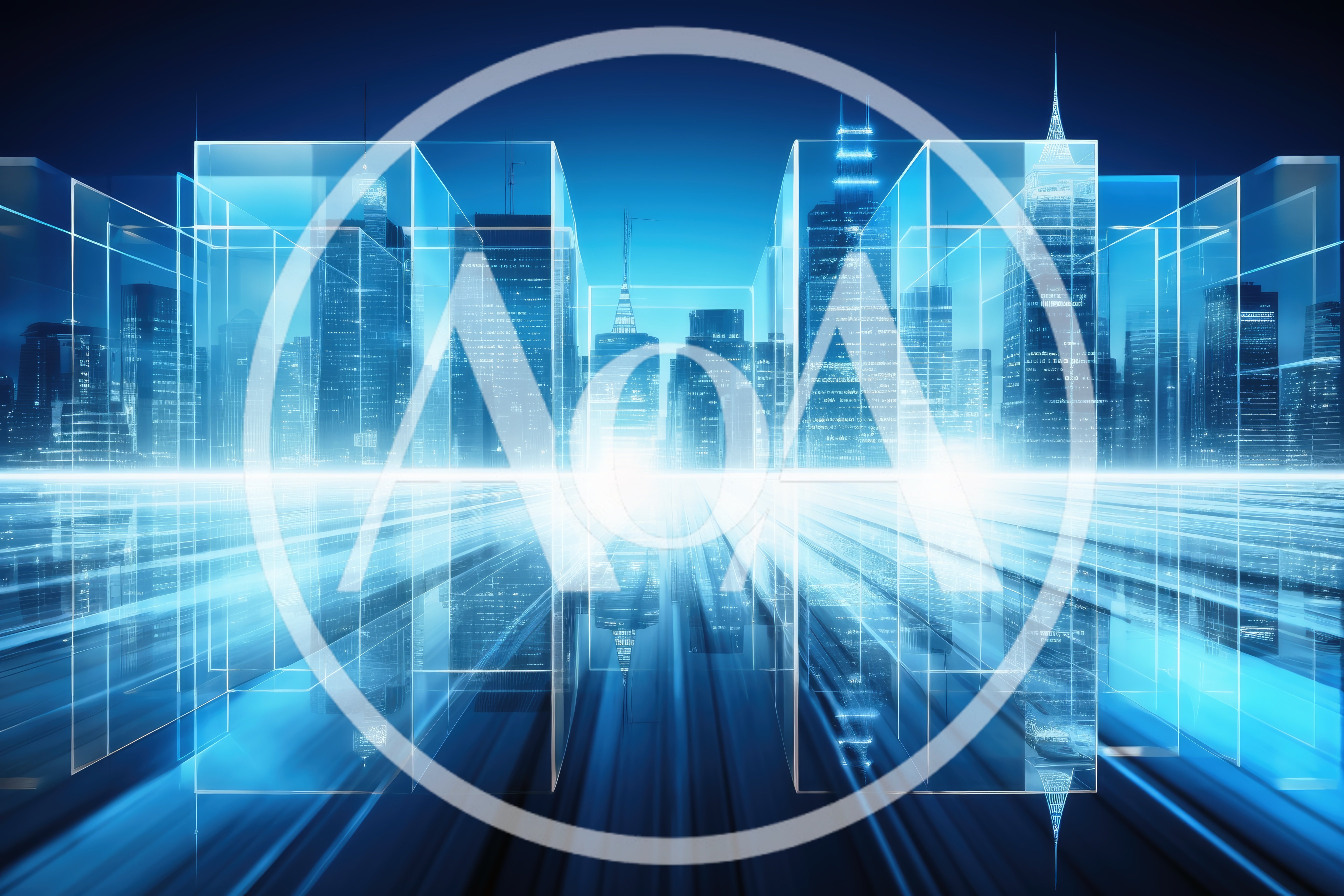 Futuristic Cityscape With Transparent Glass Building Structures