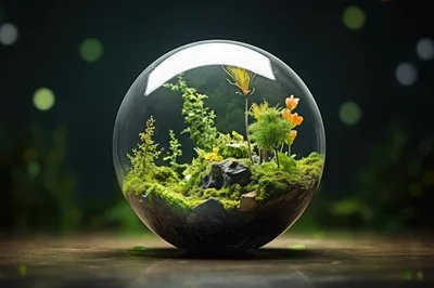 Glass Sphere Terrarium With Lush Moss And Miniature Plants
