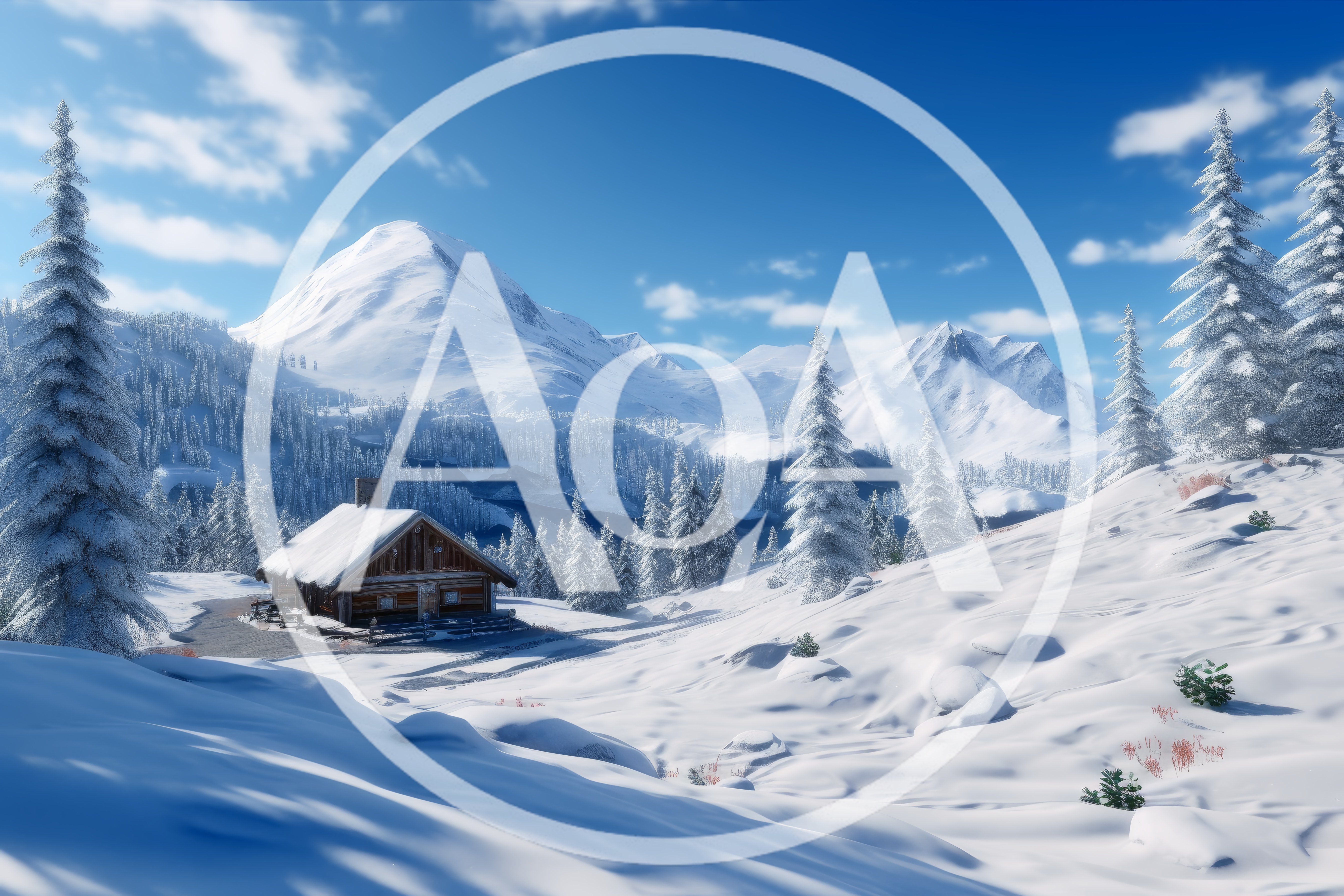 Cozy Wooden Cabin In Snowy Mountain Landscape