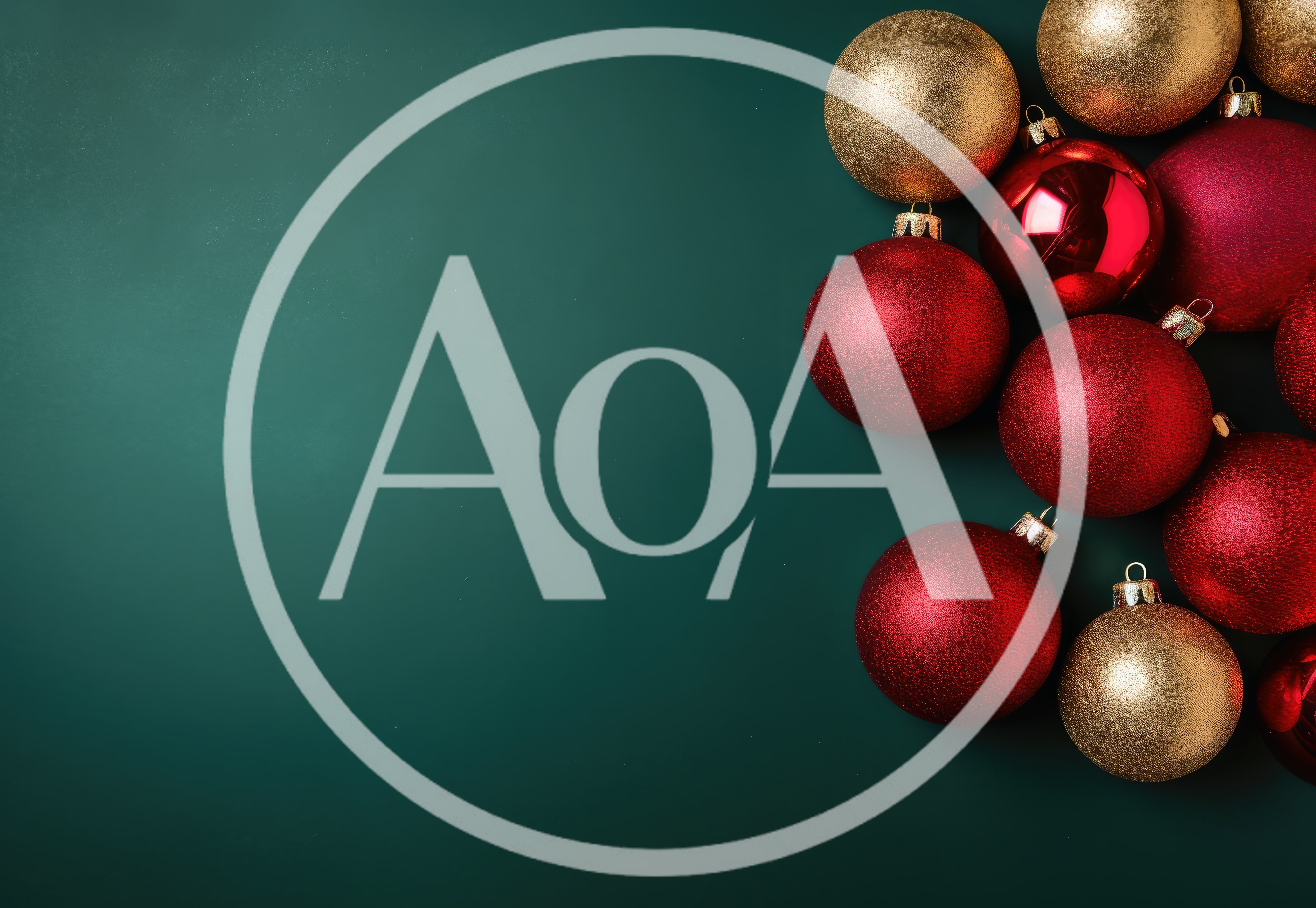 Christmas Ornaments Arranged On A Dark Green Background