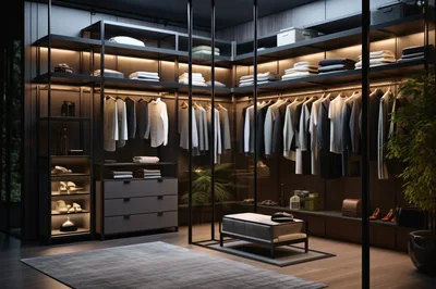Modern Luxury Walk In Closet With Organized Clothing