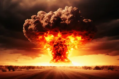 Massive Nuclear Explosion Over A Desert Landscape