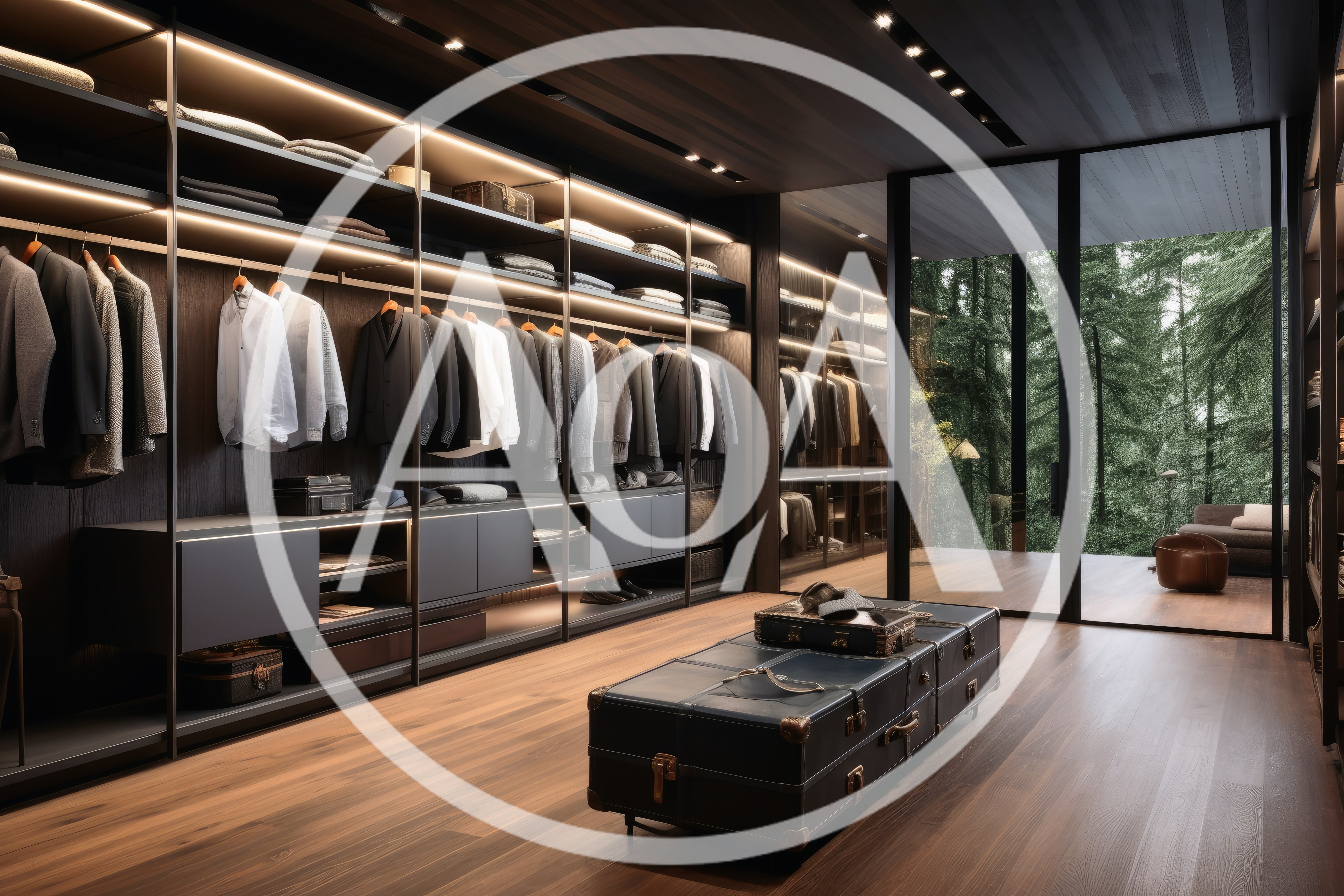 Modern Luxury Walk-In Closet With Forest View