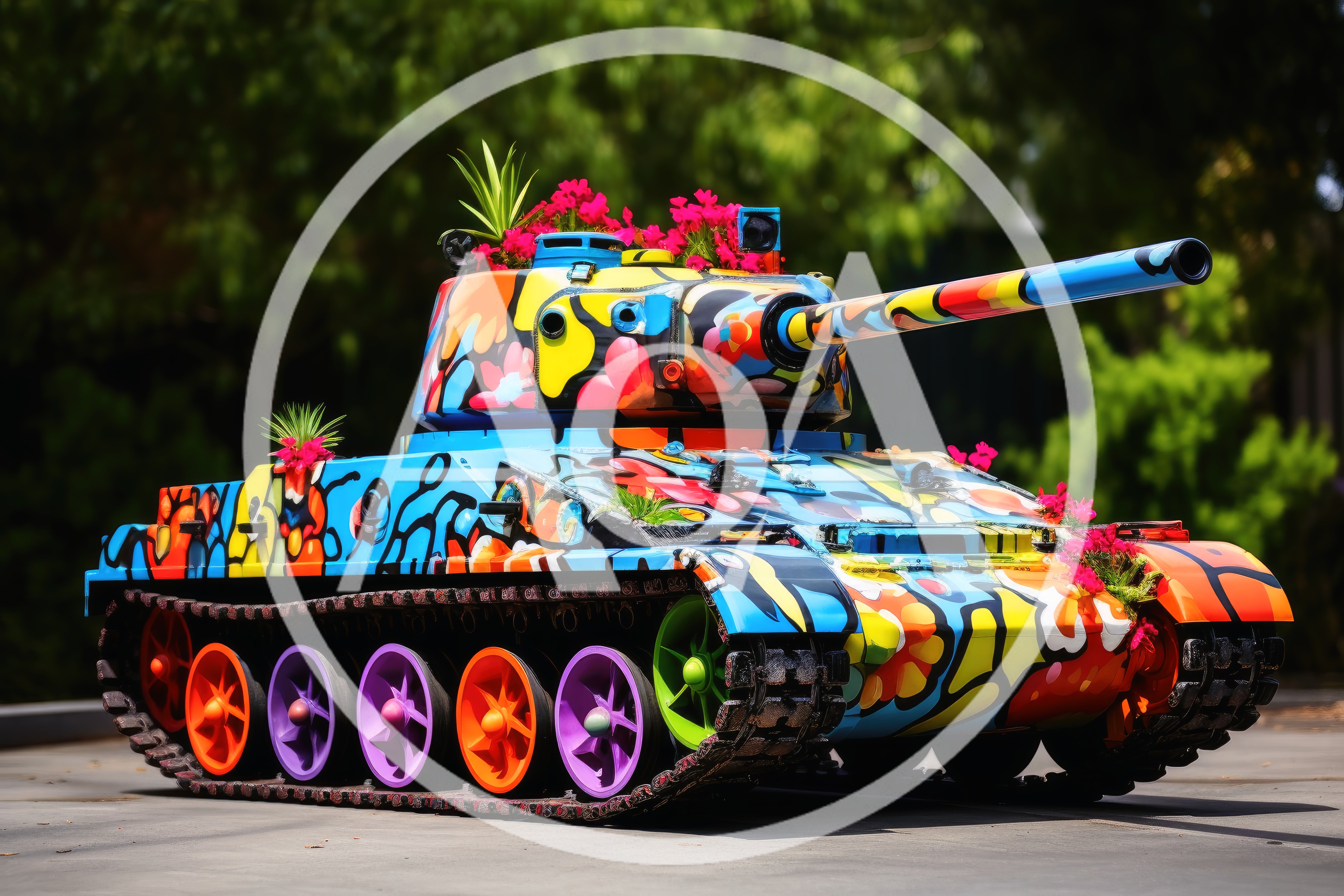 Graffiti Painted Military Tank Decorated With Flowers