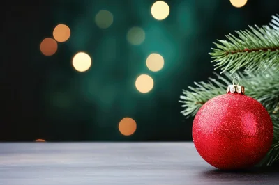 Red Glitter Christmas Ornament On Wooden Surface
