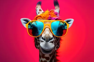 Cool Giraffe Wearing Bright Sunglasses And Colorful Hair