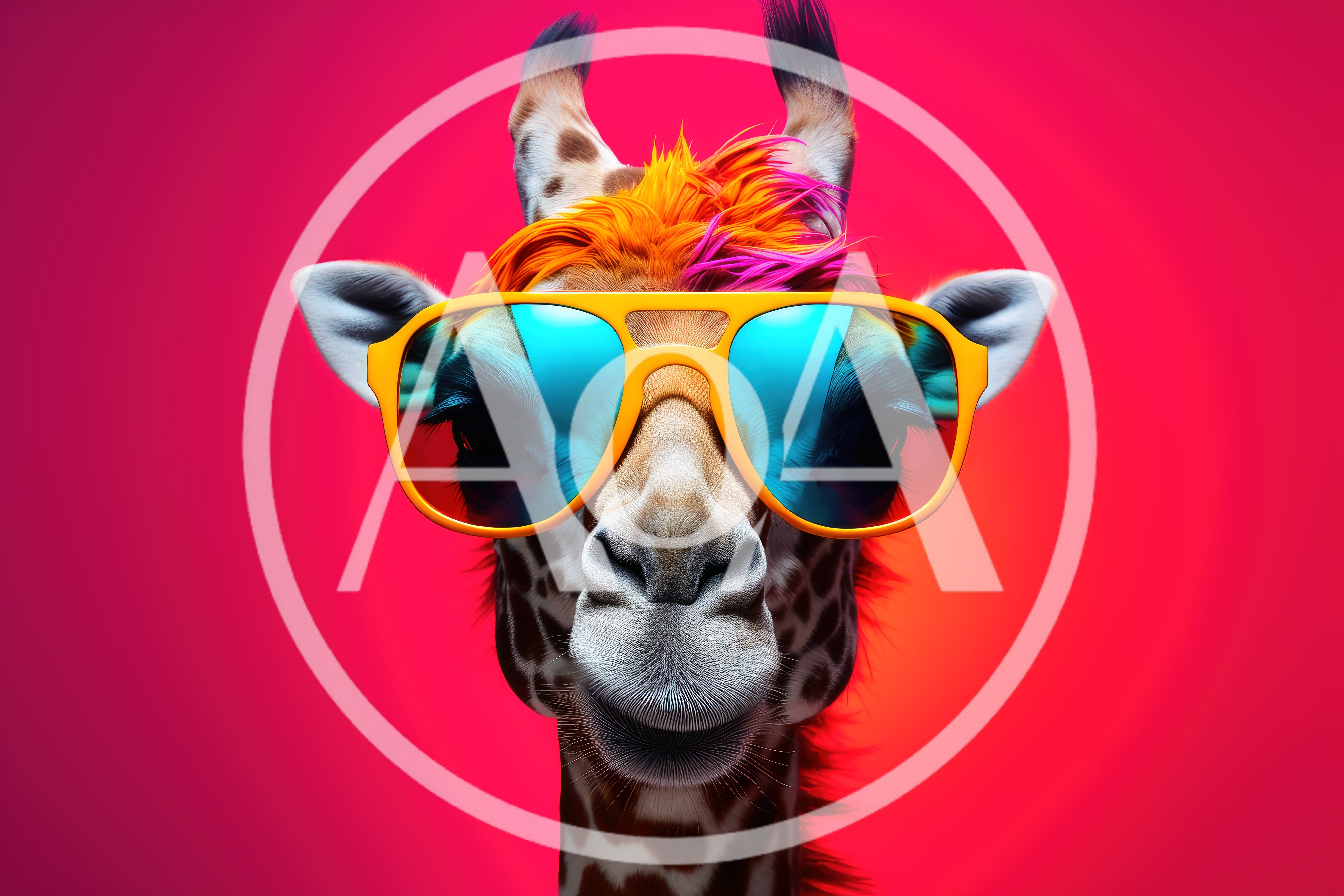 Cool Giraffe Wearing Bright Sunglasses And Colorful Hair