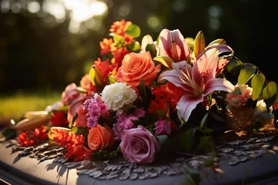 Floral Arrangement Resting On A Grave Marker