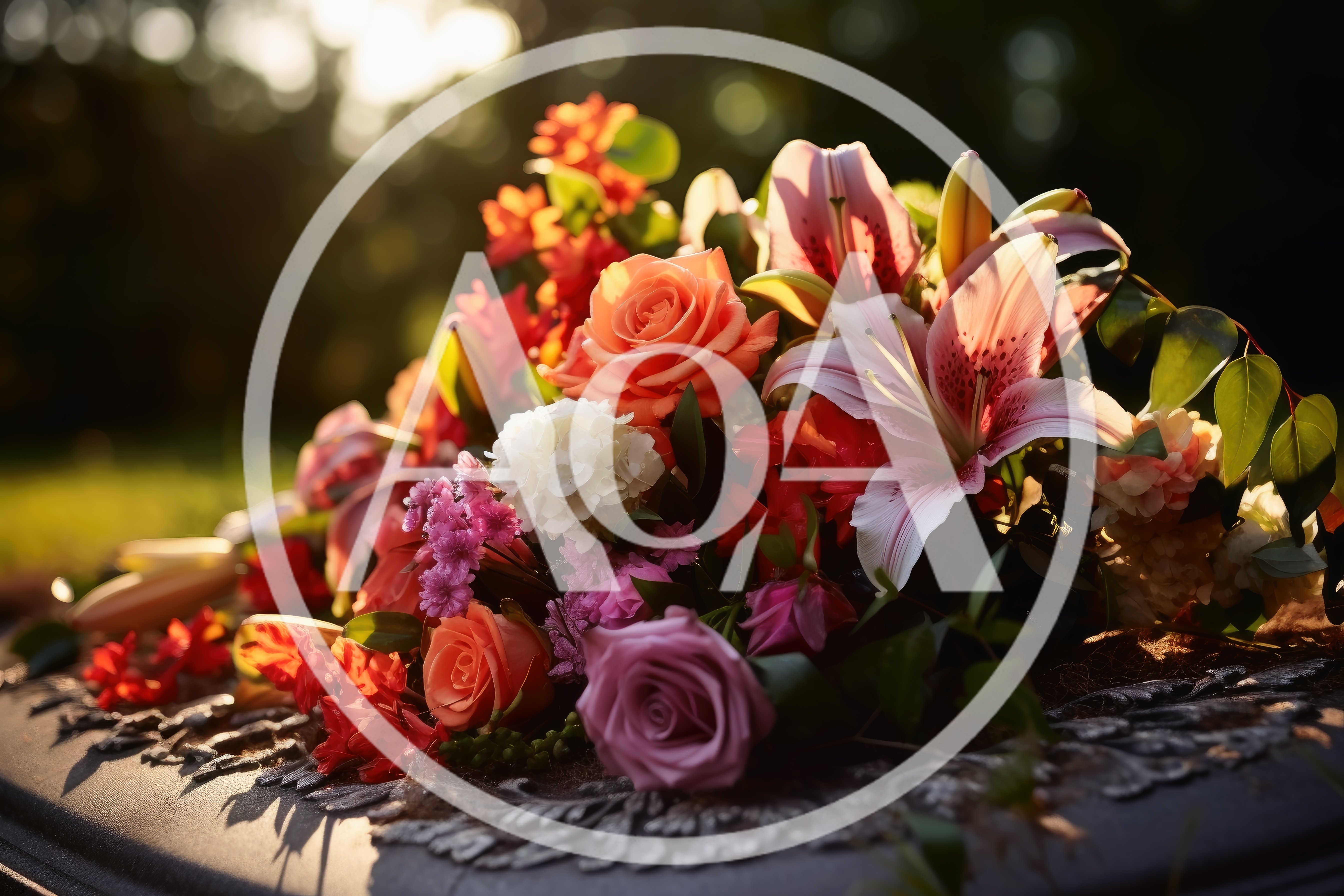 Floral Arrangement Resting On A Grave Marker