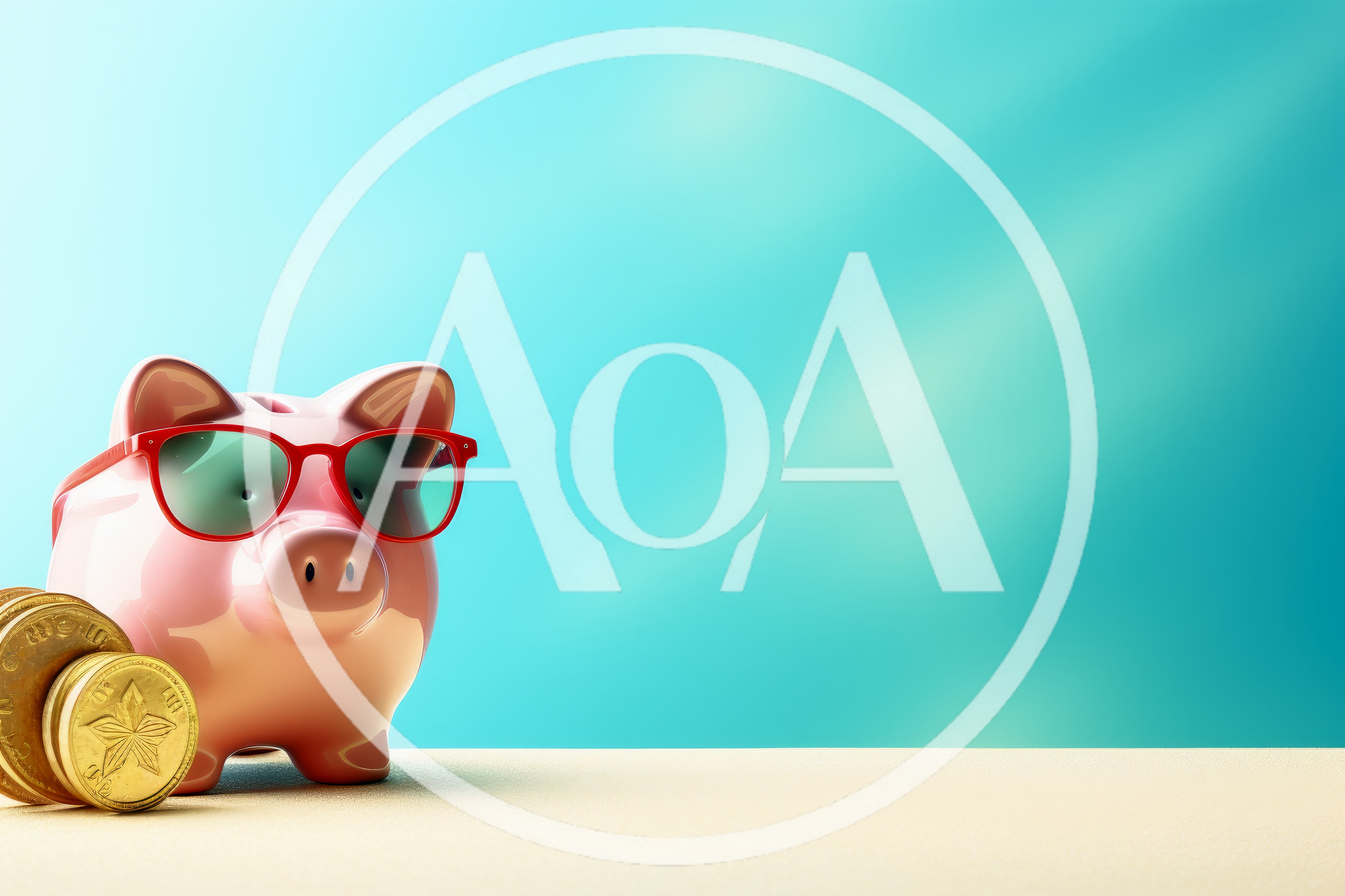 Pink Piggy Bank Wearing Red Sunglasses With Gold Coins