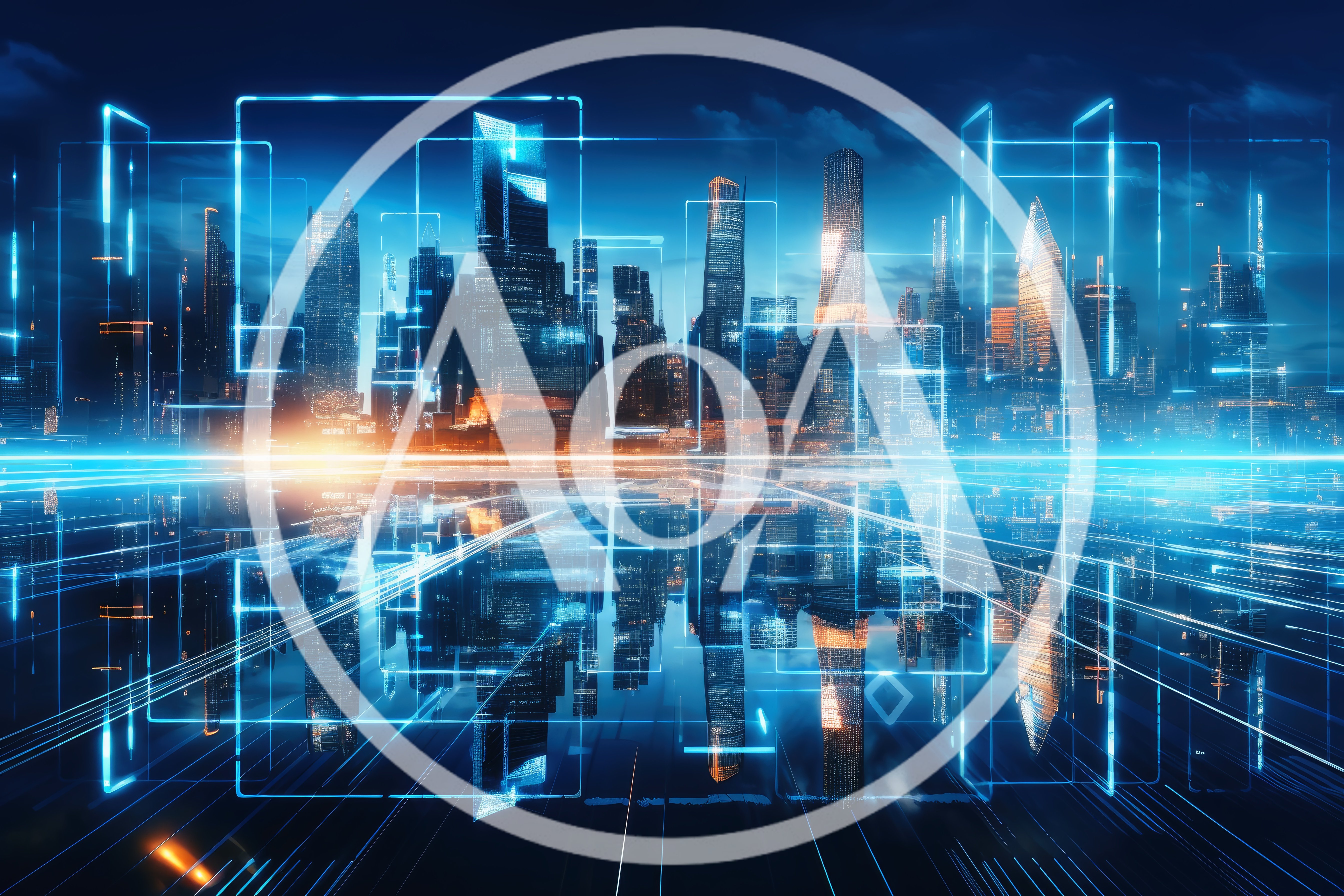 Futuristic Digital Cityscape With Glowing Data Network Lines