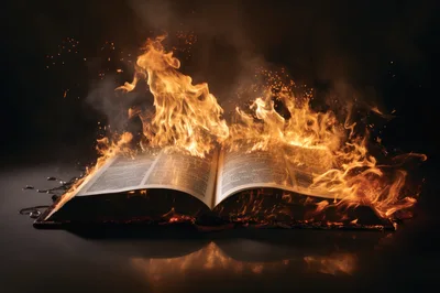 Open Book Engulfed In Intense Flames