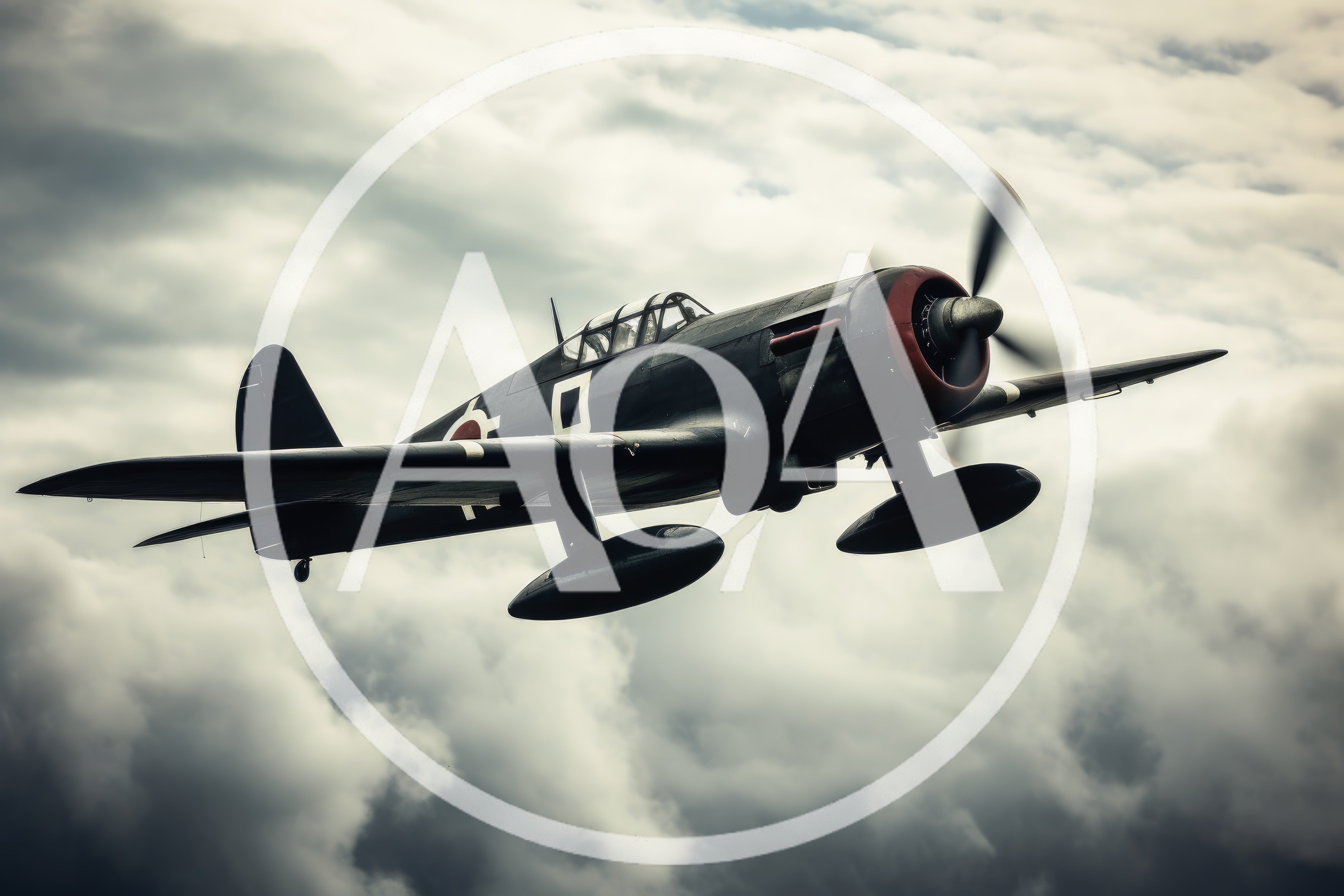 Vintage Japanese Fighter Plane Flying Through Stormy Clouds