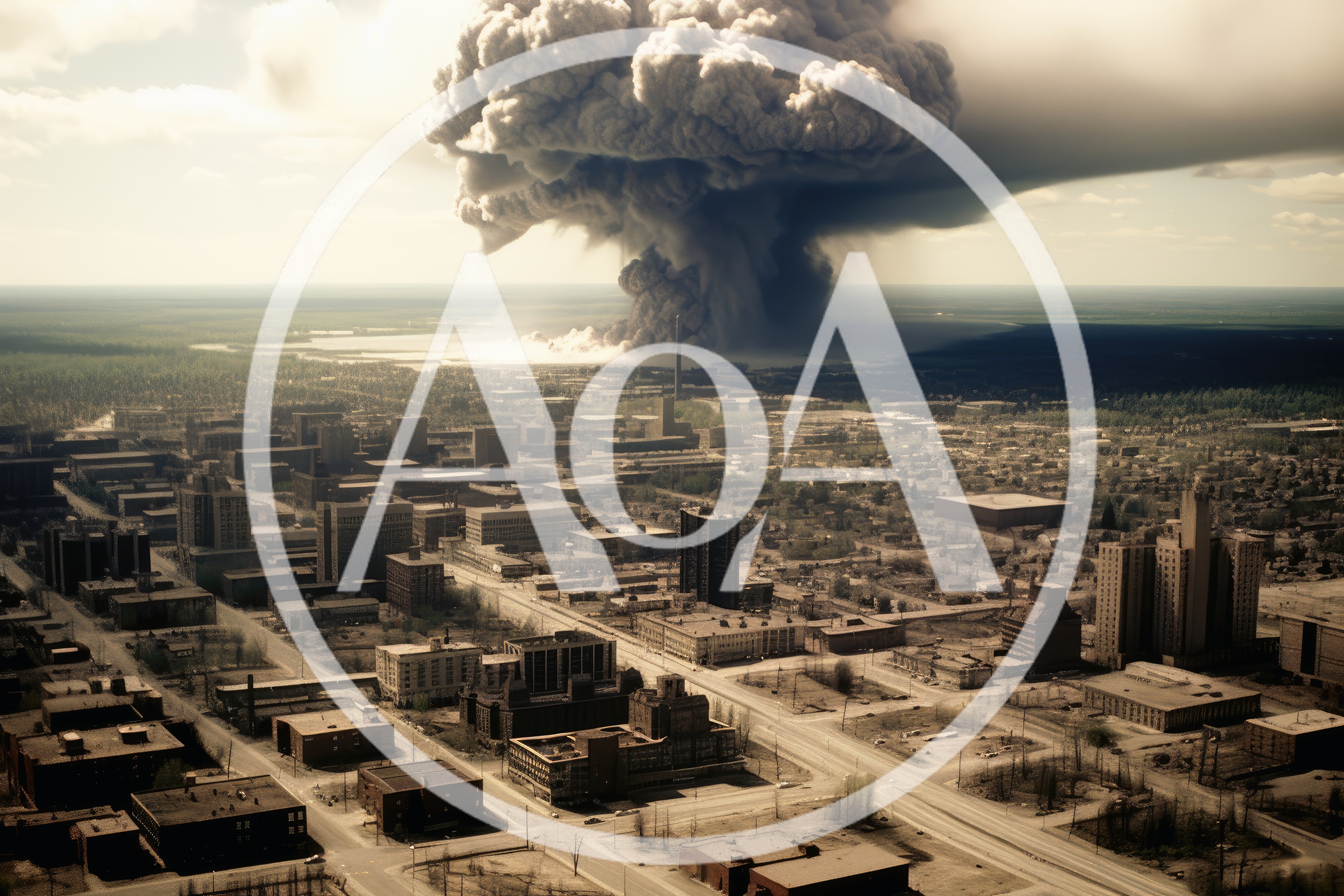 Aerial View of a City Under Nuclear Explosion