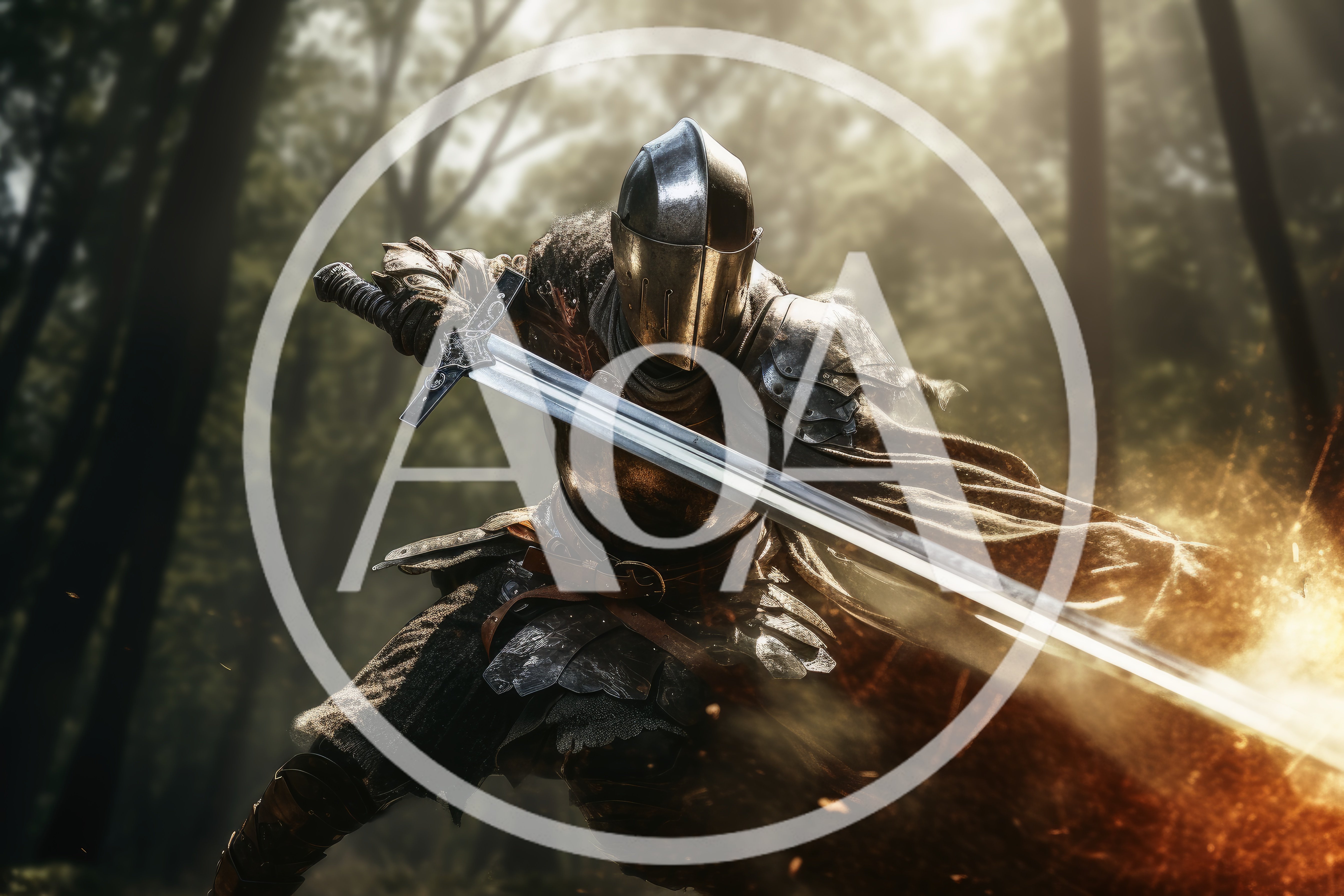 Medieval Knight Swinging A Longsword In A Forest