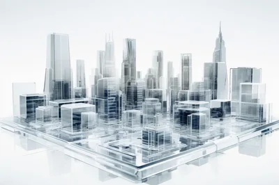 Glass Architectural Model Of A Modern City Skyline
