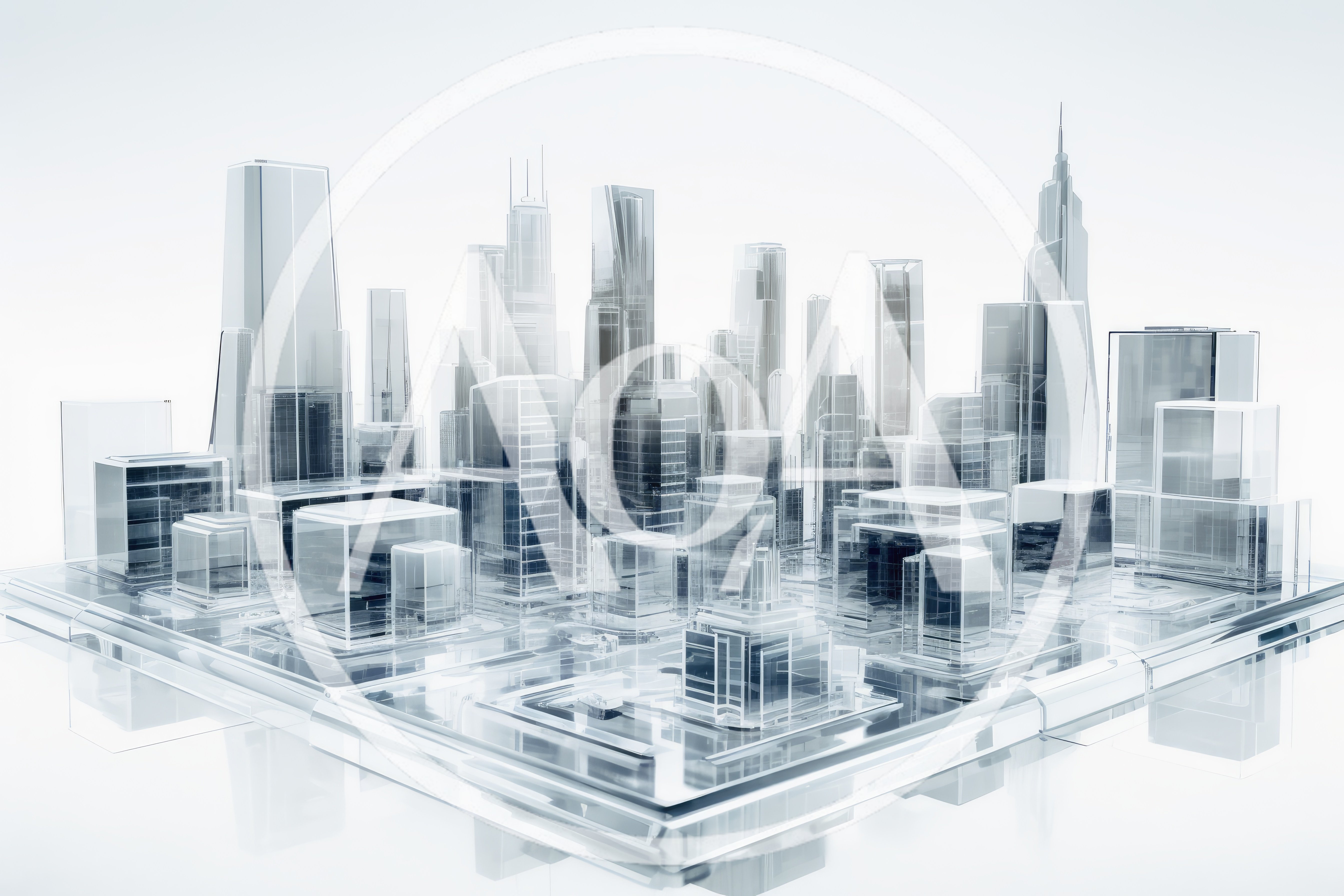 Glass Architectural Model Of A Modern City Skyline