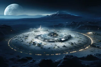 Futuristic Lunar Base With Glowing Perimeter Lights