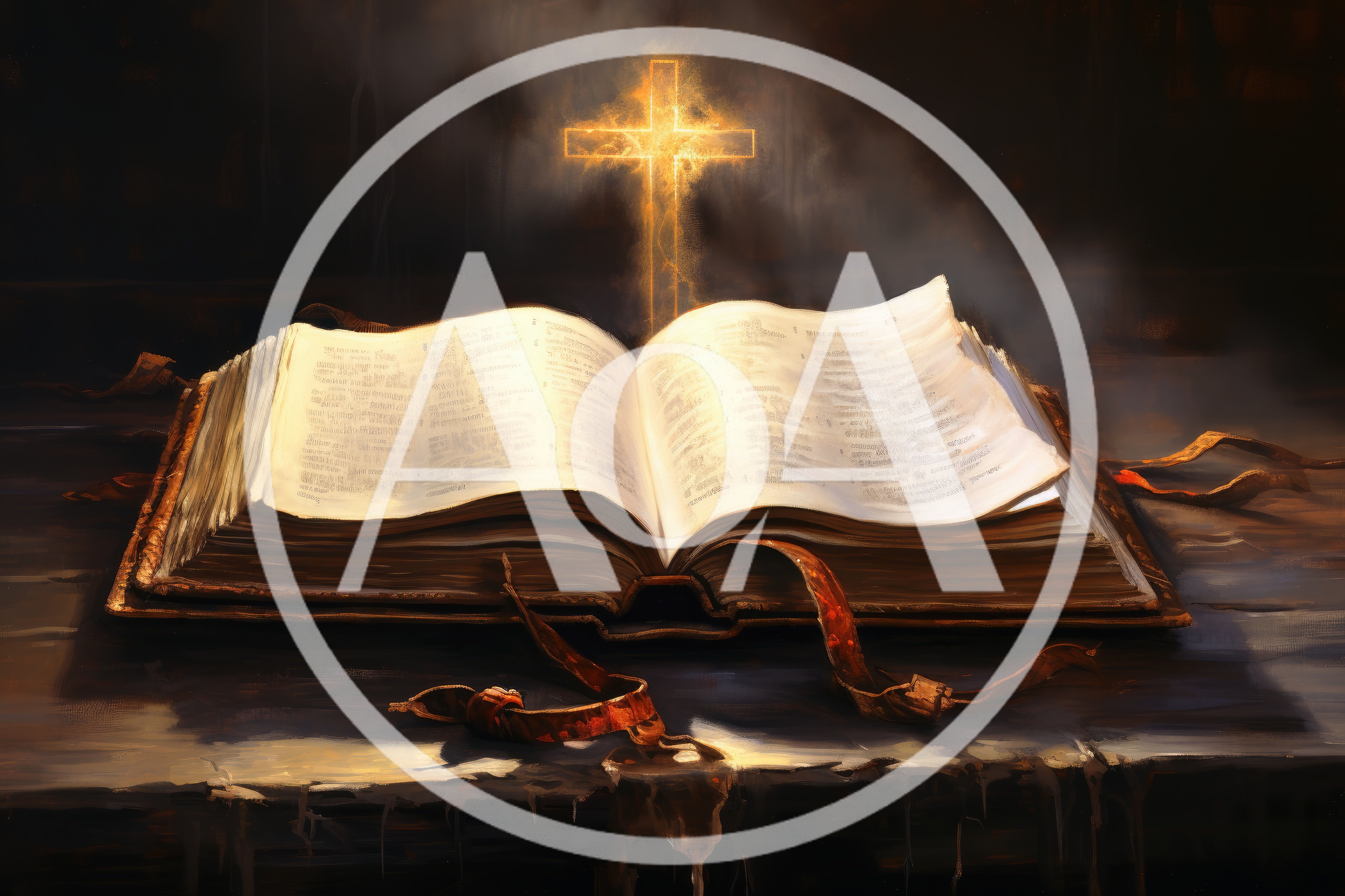 Open Holy Bible With Glowing Cross Background