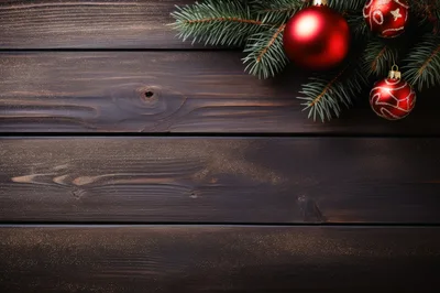 Christmas Ornaments on Dark Rustic Wooden Background
