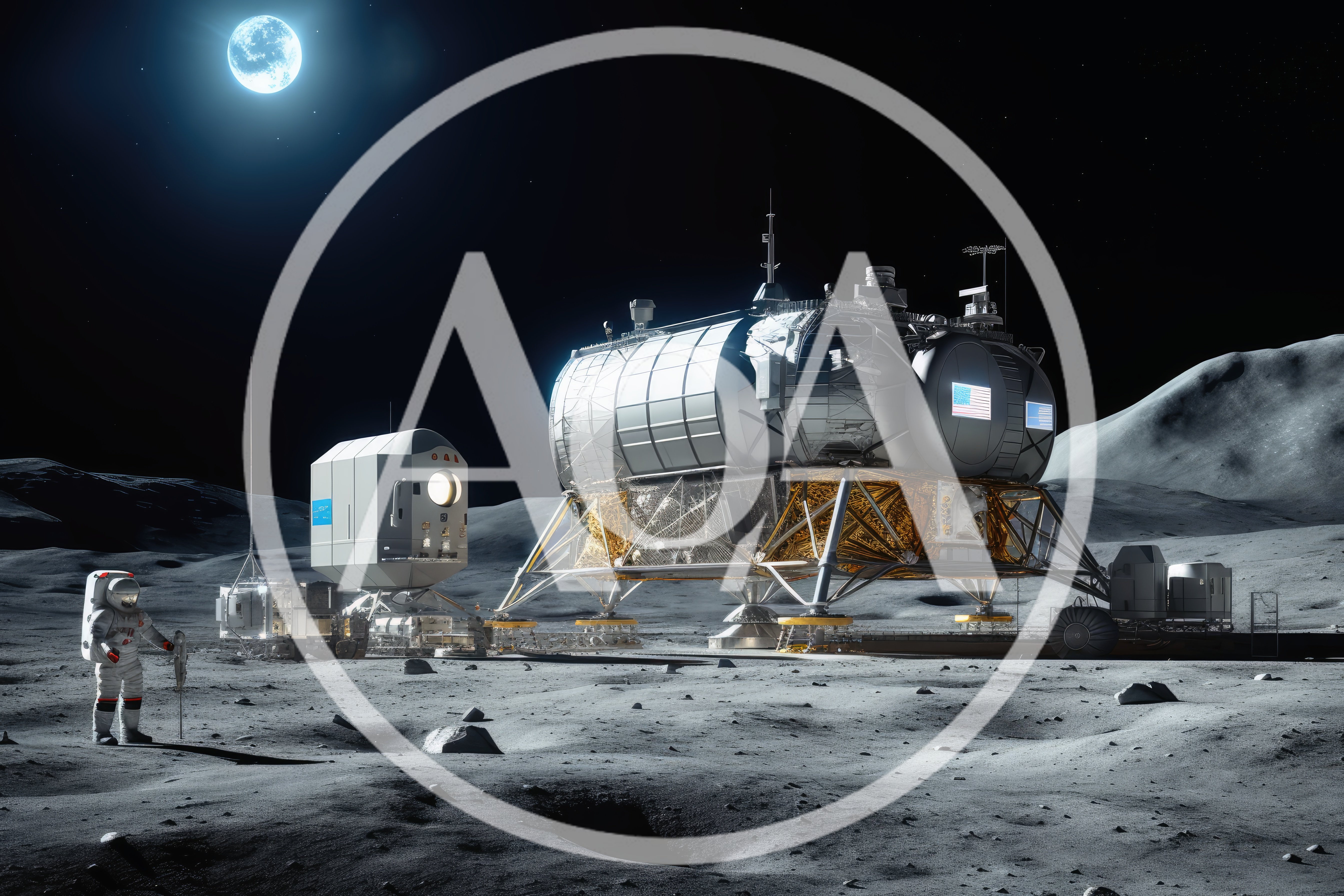 Astronaut Standing Near Lunar Base On Moon Surface