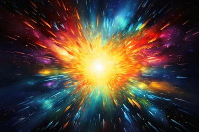 Abstract Cosmic Explosion With Vibrant Light Streaks