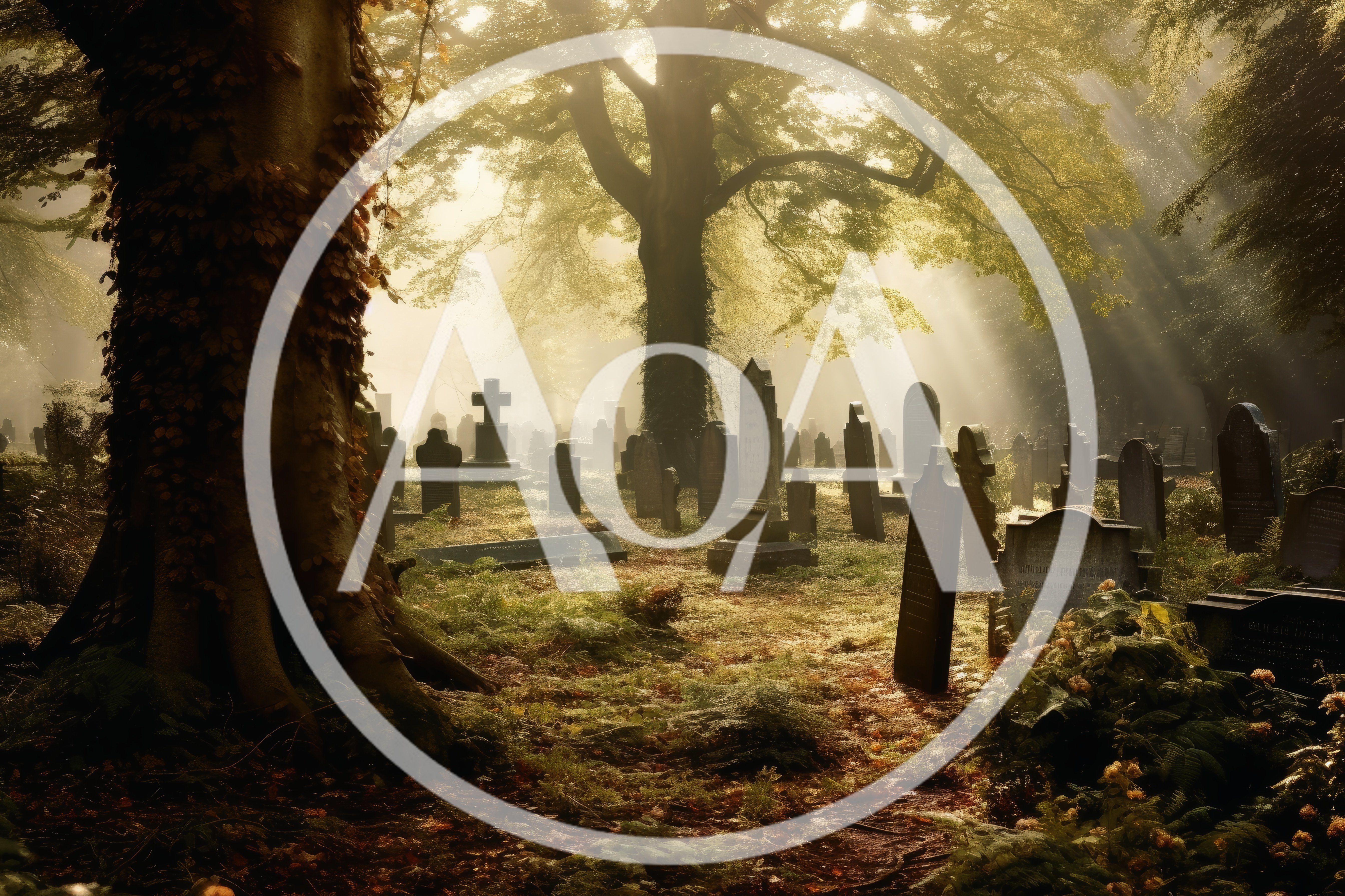 Sunlight Streaming Through Trees In An Ancient Cemetery