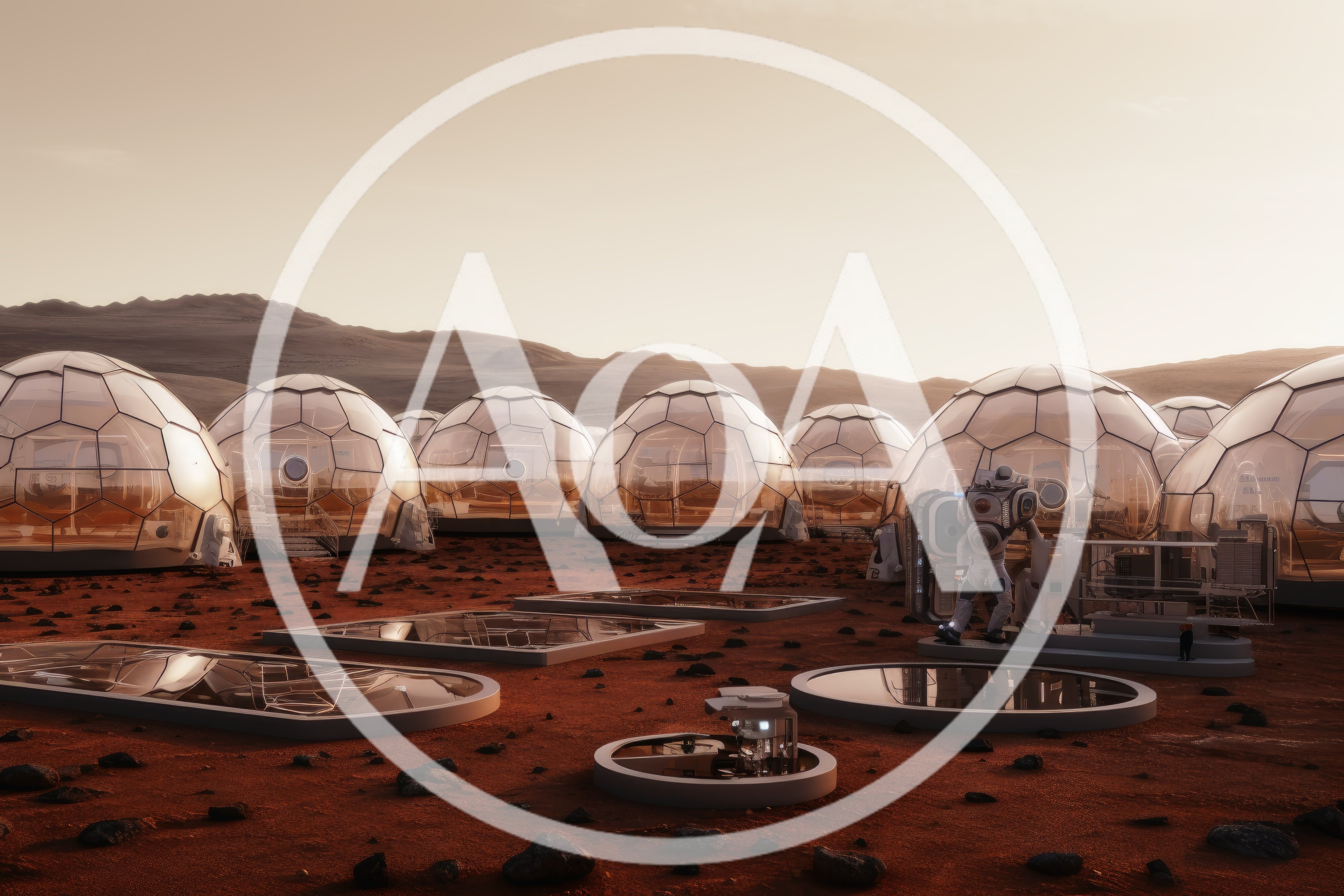 Futuristic Mars Colony With Geodesic Domes And Astronaut