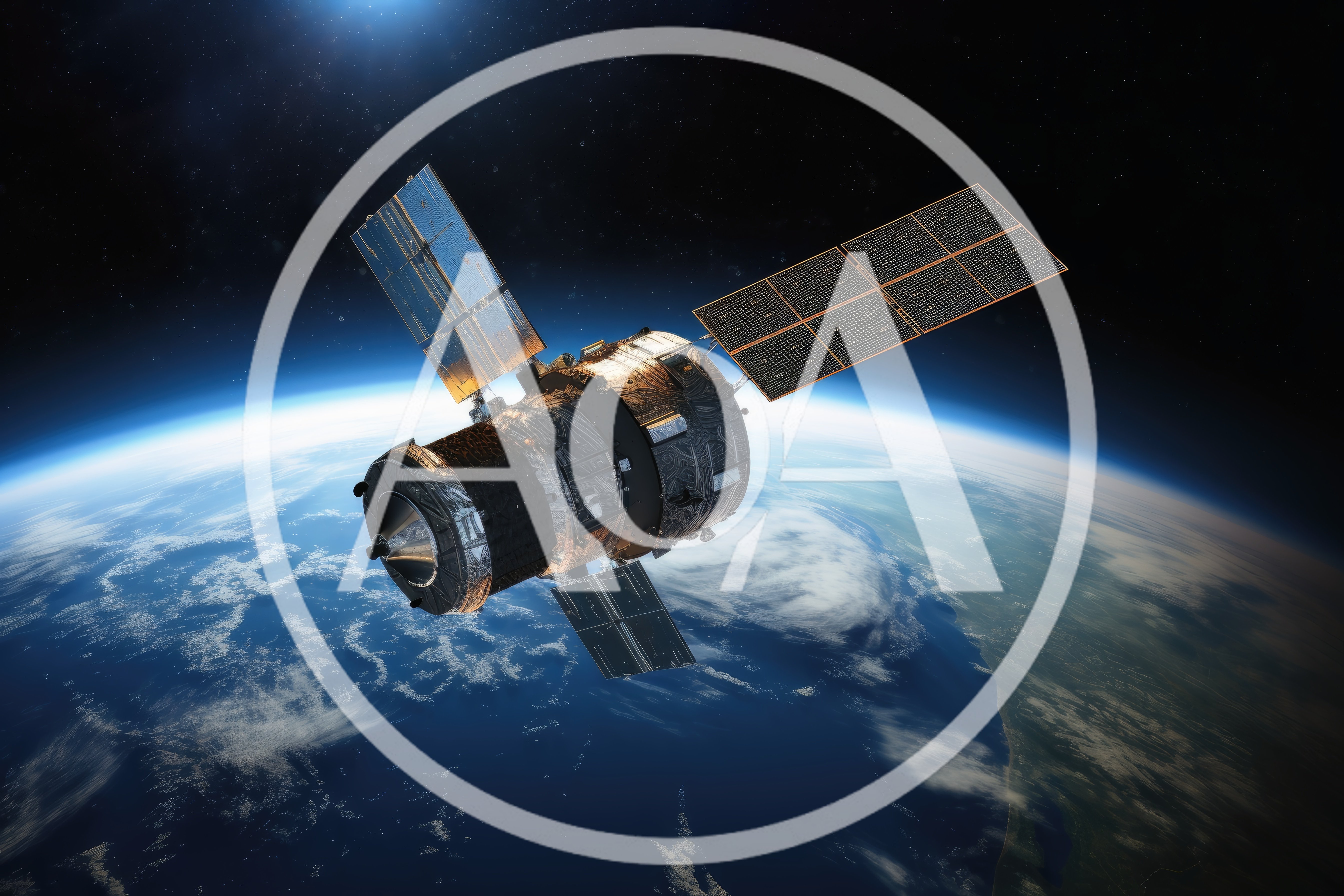 Satellite Orbiting Above Earth In Outer Space