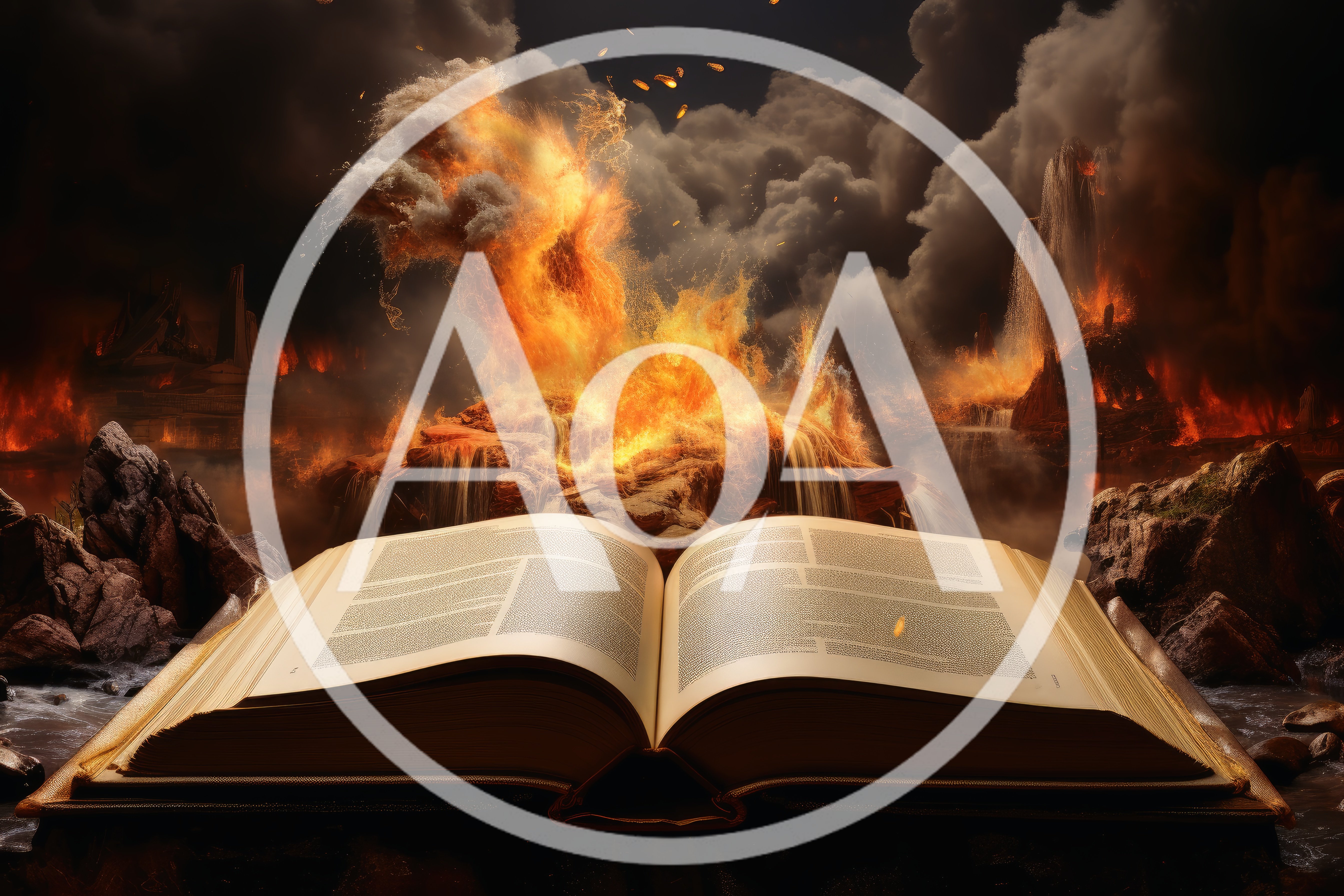 Open Book With Magical Fiery Landscape Background